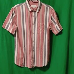 Cotton On Mens Short Sleeve Striped Button Down Shirt Red Blue White Medium